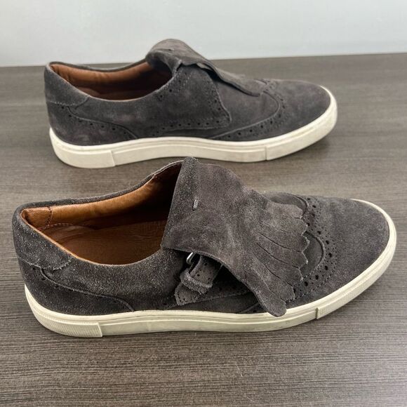 Frye Gemma Kiltie Women's Size 6 Suede Leather Slip-On Color Smoke Gray - Picture 3 of 12